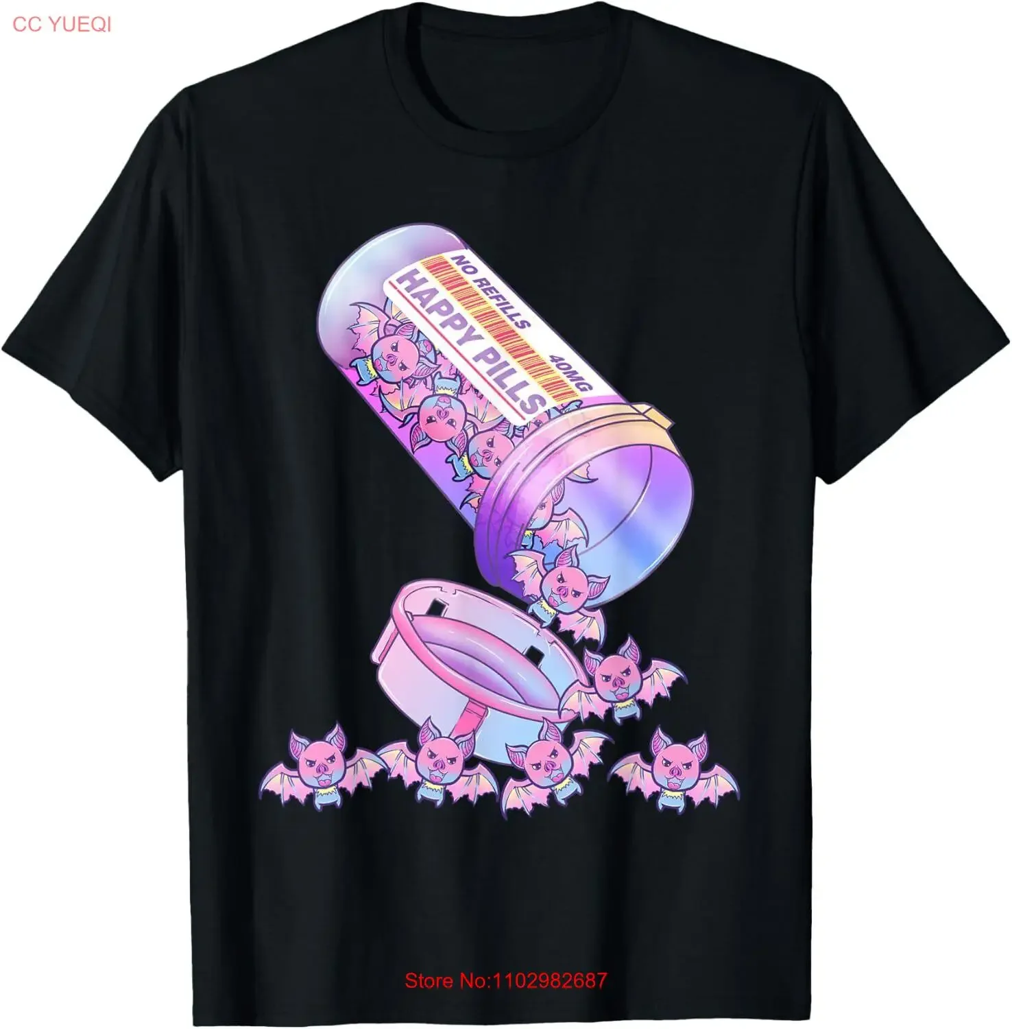 Happy Pills Bat Pastel Goth Kawaii Yami Otaku женская футболка винтажная стираная модная мужская футболка с рисунком растягивающаяся слегка уличная одежда