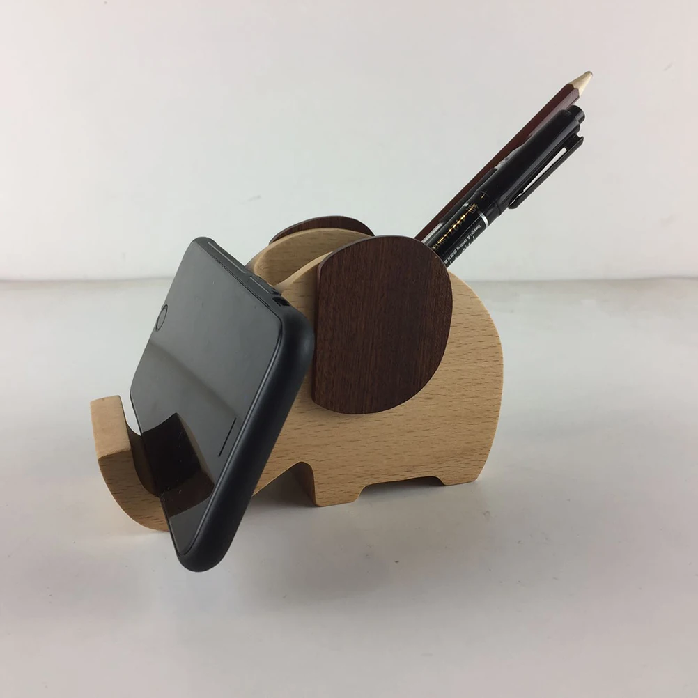 

Elephant Pen Holder for Desk Holders Mobile Phone Organizer Container Wooden Pencil
