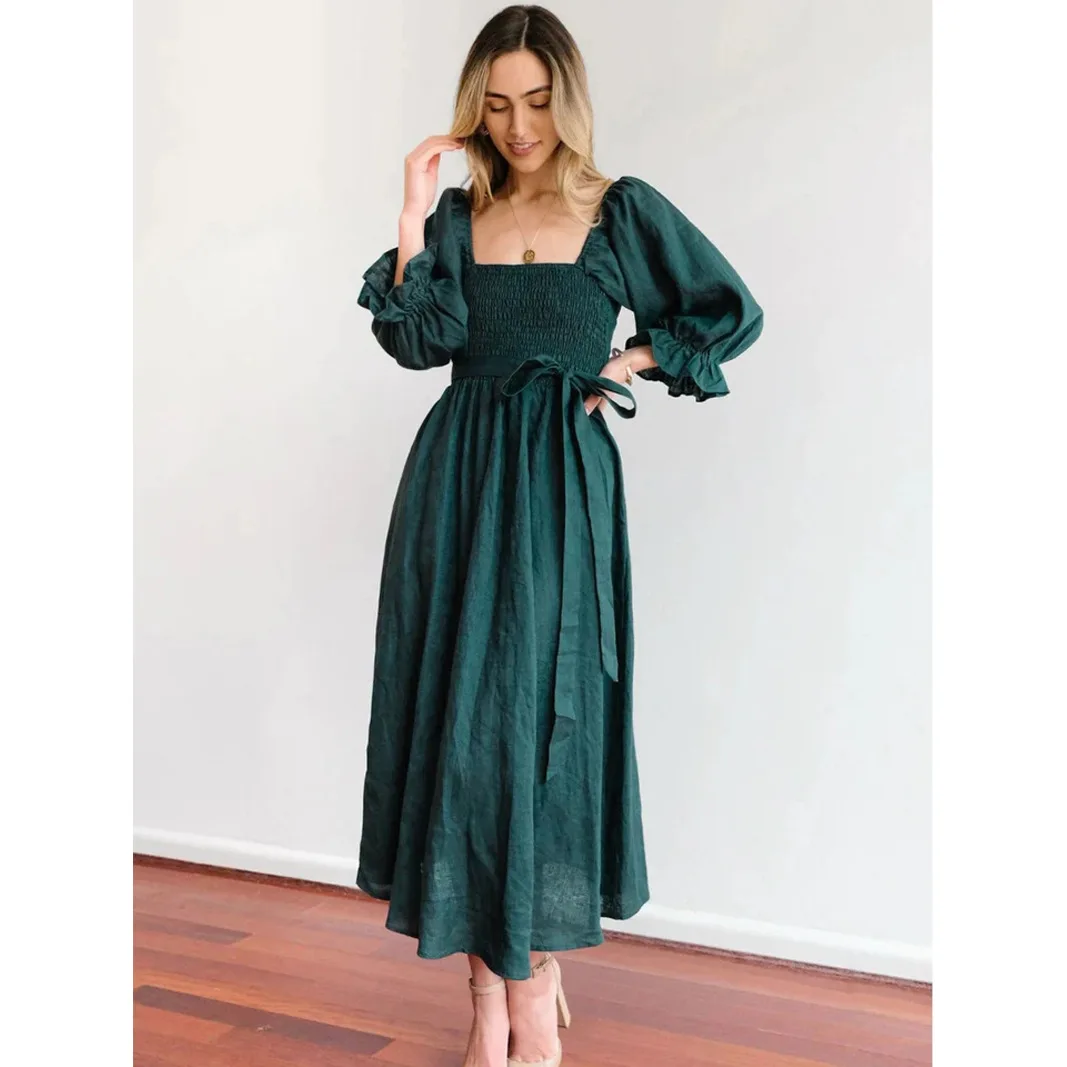 2023 Summer French Luxury European Beauty Autumn Skirt with Strap Belt Ruffles Lantern Sleeves Dress Multi wear Elegant Dresses