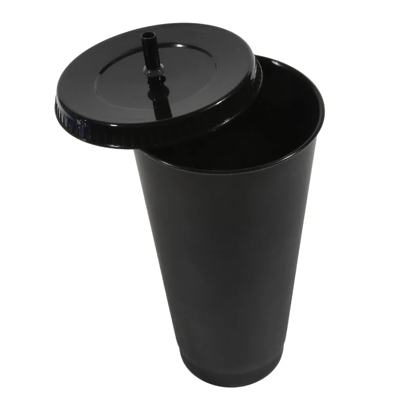 601-700Ml Straw Cup with Lid Reusable Coffee Cups Plastic Water Mug Black White Couple Cup  Matte Finish Coffee Mug