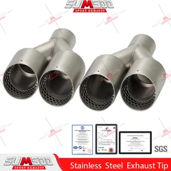 Genuine SUMSOO 1PCS  Matte Stainless Honeycomb Double Outlet Exhaust Tips Universal Muffler Tailpipe Nozzle Upgrade and Modify