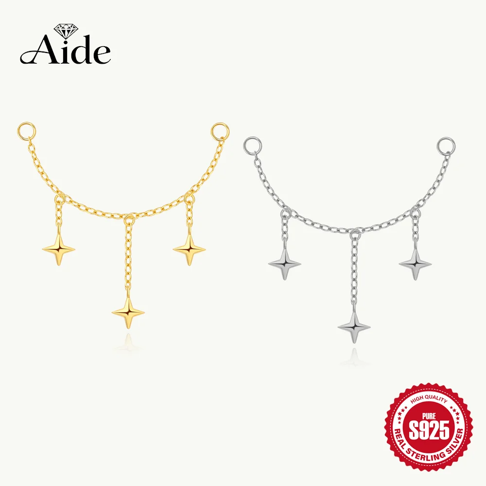 AIDE 925 Sterling Silver Classic Smooth Four Pointed Star Tassel Earrings For Women INS Charm Accessories Earrings Party Gifts