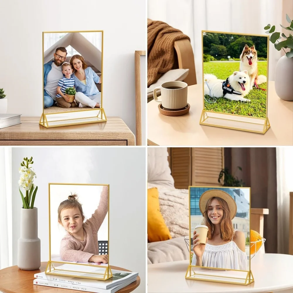 6 Pack Gold 4x6 Acrylic Picture Frame Sign Holder Double Sided Clear Display Stand for Wedding Table Numbers Menu Organizer view 6