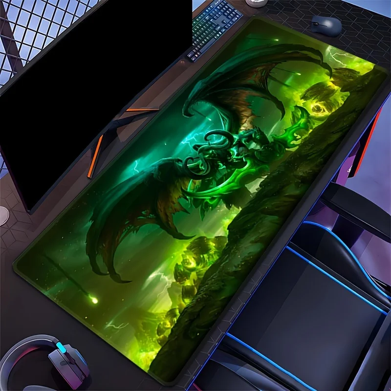 

Коврик для мыши Green Night Demon, большой коврик для мыши с прошитыми краями, аксессуар для офисного компьютерного стола, коврик для клавиатуры XXL