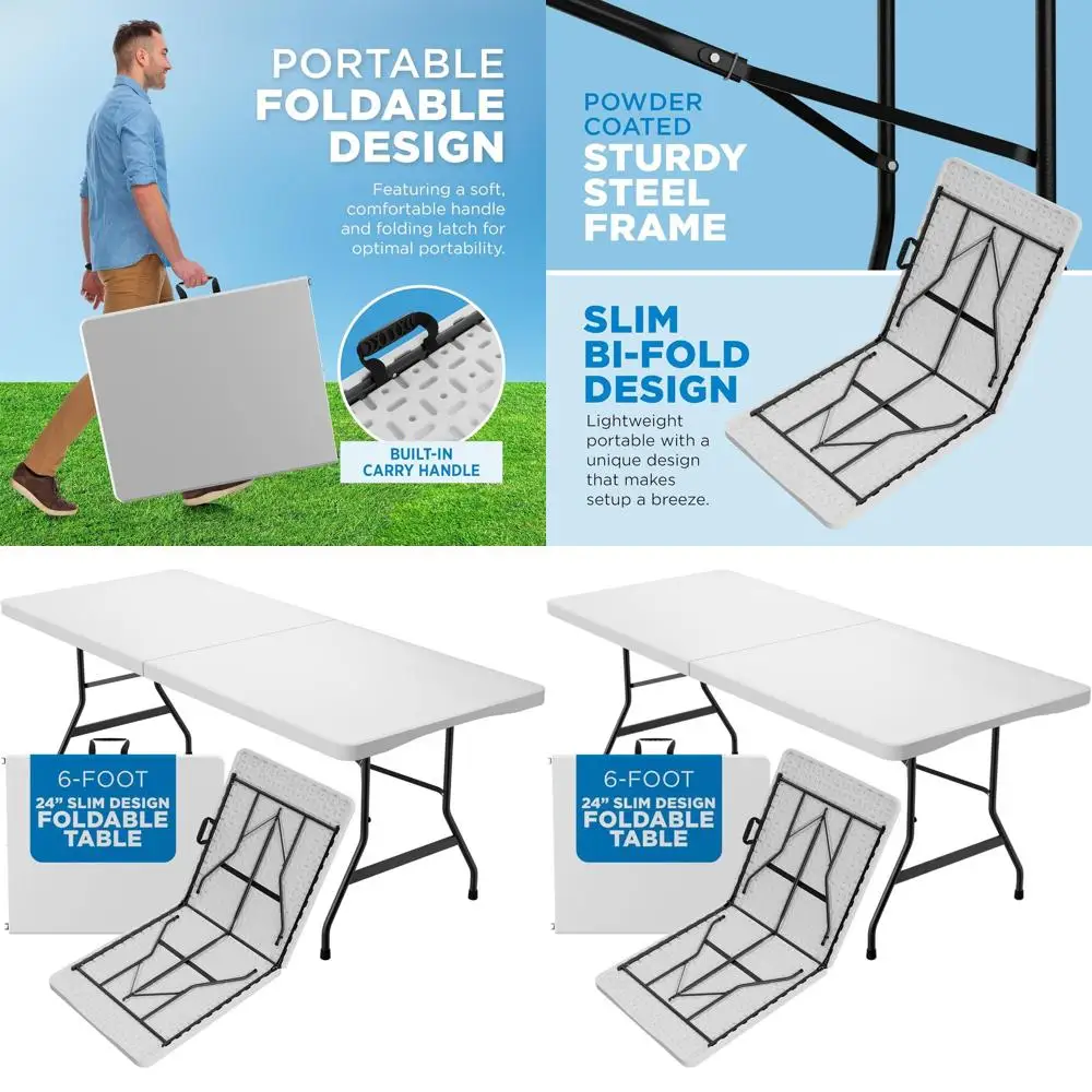 

6-Foot White Plastic Folding Table, 24-inch Wide