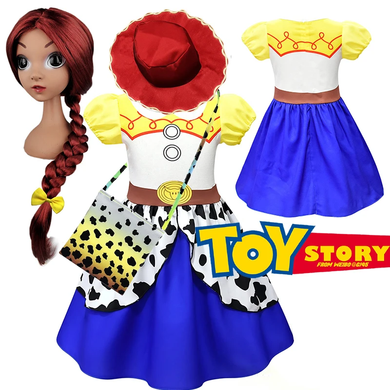 Disfraz de Jessie de Toy Story de Disney para niñas, disfraz de Woody para Halloween, ropa de mascarada para niños, sombrero de vaquero, conjuntos de bufanda roja