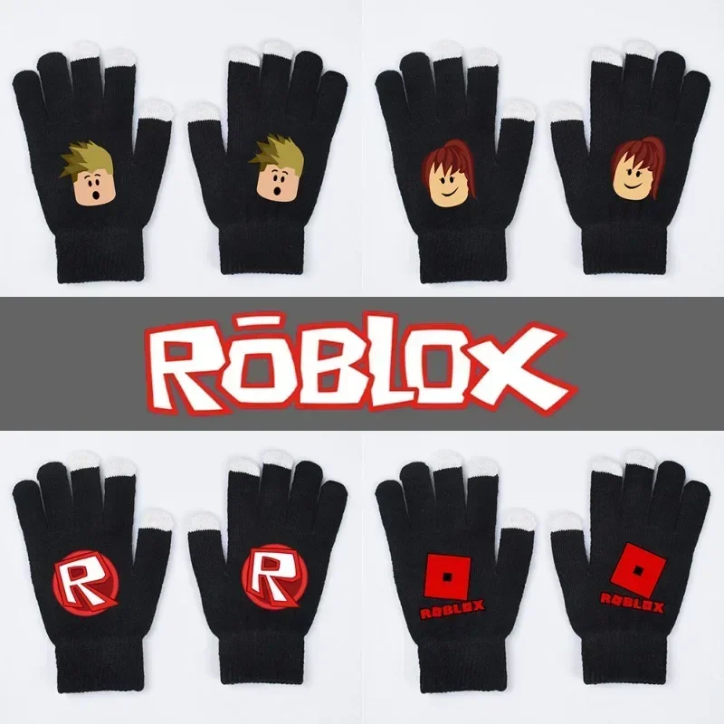 Roblox Game Anime Cartoon Peripheral Touch Screen Gloves Knitted Winter Warm All-Finger Anime Print Glove Gift