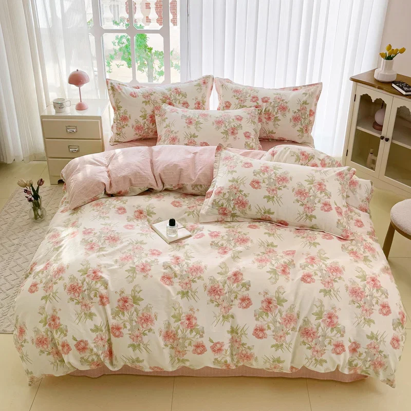 

Floral Duvet Cover Sets Rose Shabby Pink Hydrangea Flower 100% Cotton Comforter Covers Vintage Farmhouse Bedding Bedroom Decor