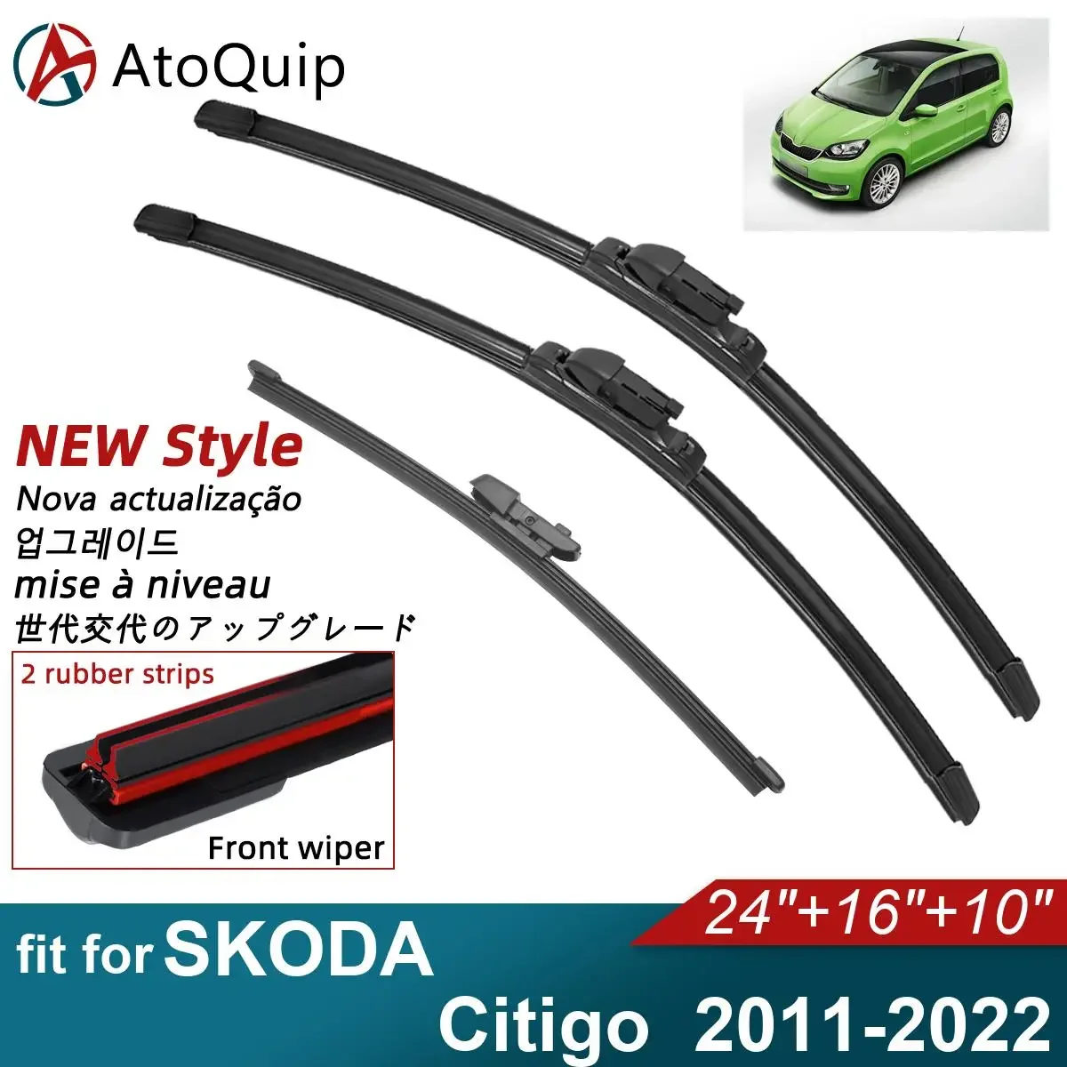 

Double Rubber Car Wiper Blades for 2011-2022 SKODA Citigo Front Rear Windshield Wipers Car 2016 2017 2018 2019 2020 2021 2022