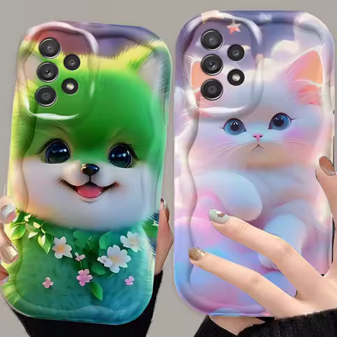 Cat Dog Luxury Beautiful Cute For Samsung A55 A54 A53 A52 A35 A34 A33 A32 A25 A24 A23 A22 A21S A15 A13 A14 5G Wave Oil Cover