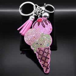 Cute Ice Cream Sweet Food Keychain for Women Men Alloy Silver Color Ball Keyring Car Handbag Bag Accessories Jewelry KZZZ200S01
