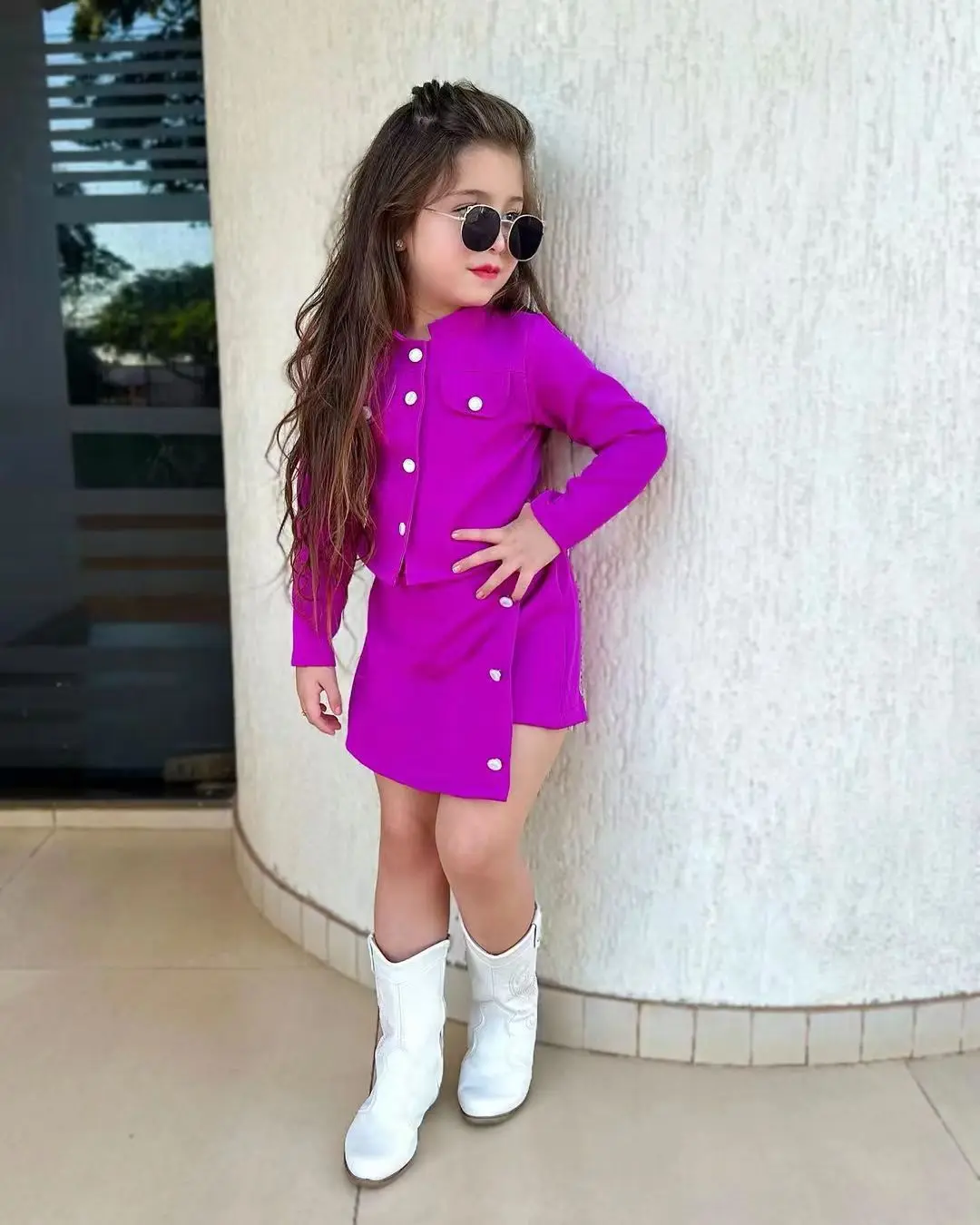 2023 Winter Girl's Suit Children's Clothing Long-sleeved Coat And Short Skirt Two-piece Set Kids Dress For 3 4 5 6 7 8 Years