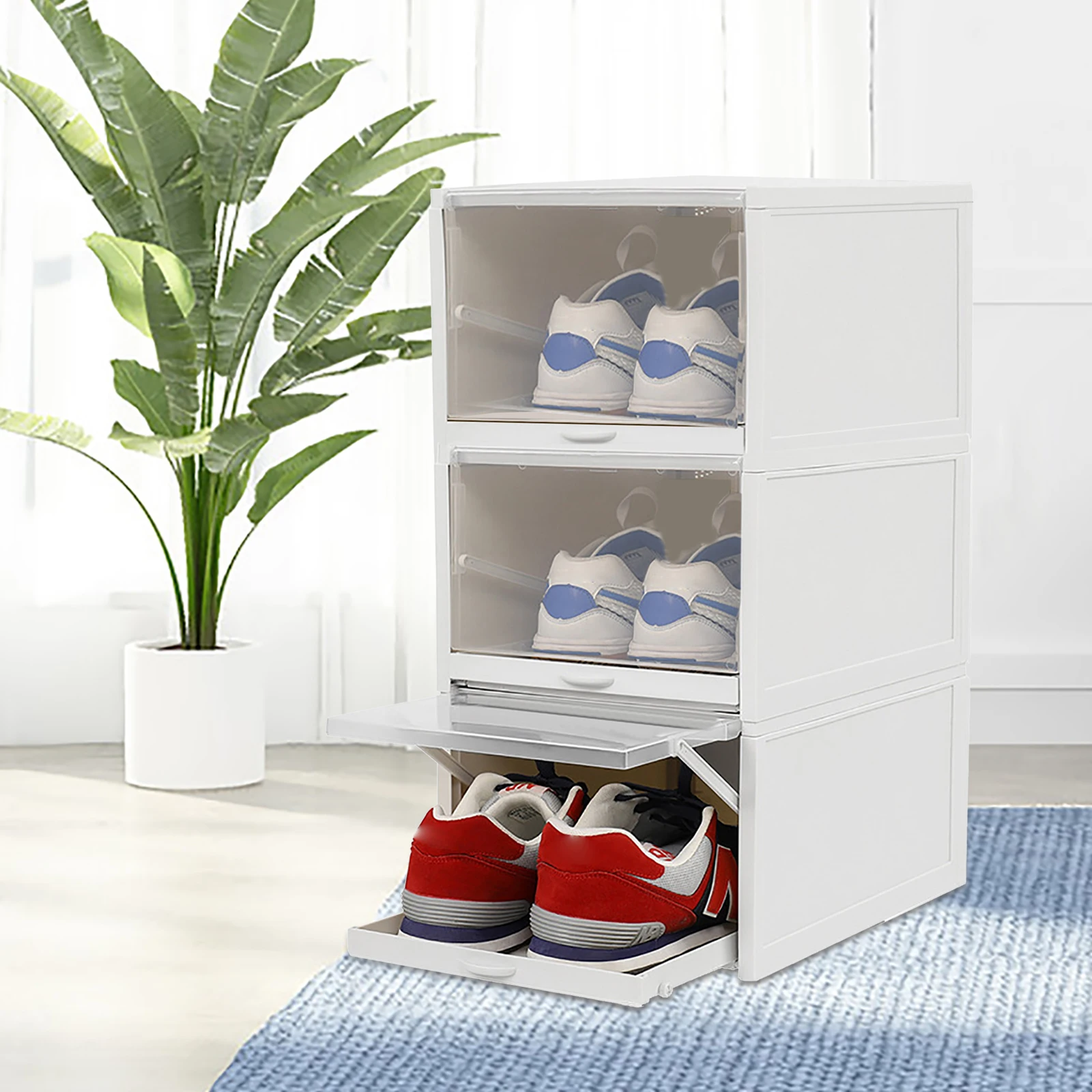 

3 x Shoes Box Drawers Shoes Organizer Storage Cabinet Gray 33.2*25.8*18.3cm