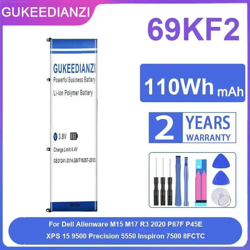 

Аккумулятор для ноутбука 69KF2 110 Втч для Dell Alienware M15 M17 R3 2020 P87F P45E Xps 15 9500 Precision 5550 Inspiron 7500 8FCTC