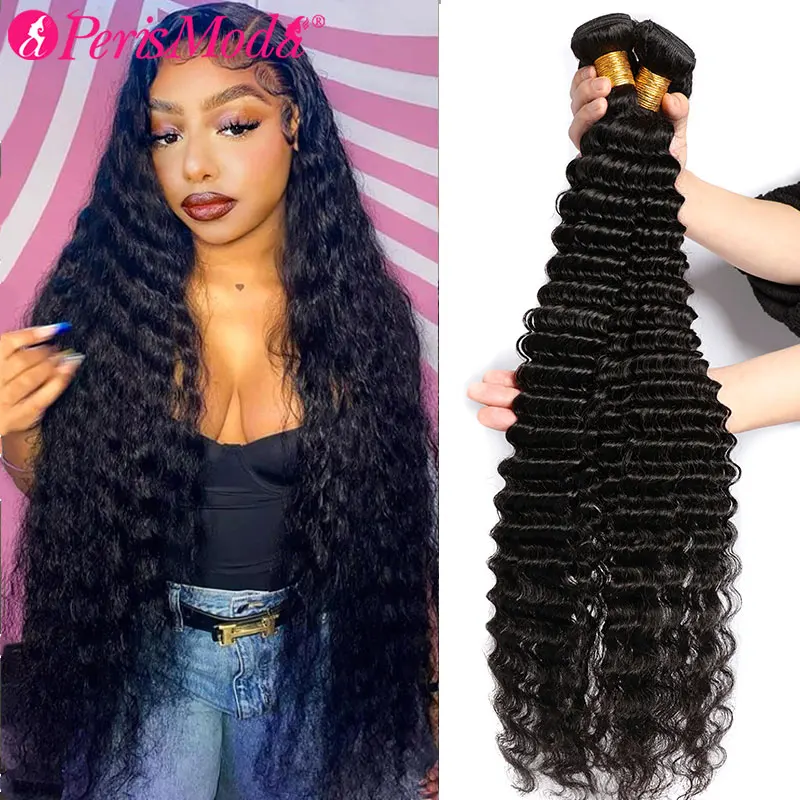 Pacotes de cabelo humano onda profunda brasileira, extensões de cabelo virgem, cabelo humano encaracolado, tecelagem, molhado e ondulado, 30 em, 1 PC, 3 PCs, 4 PCs