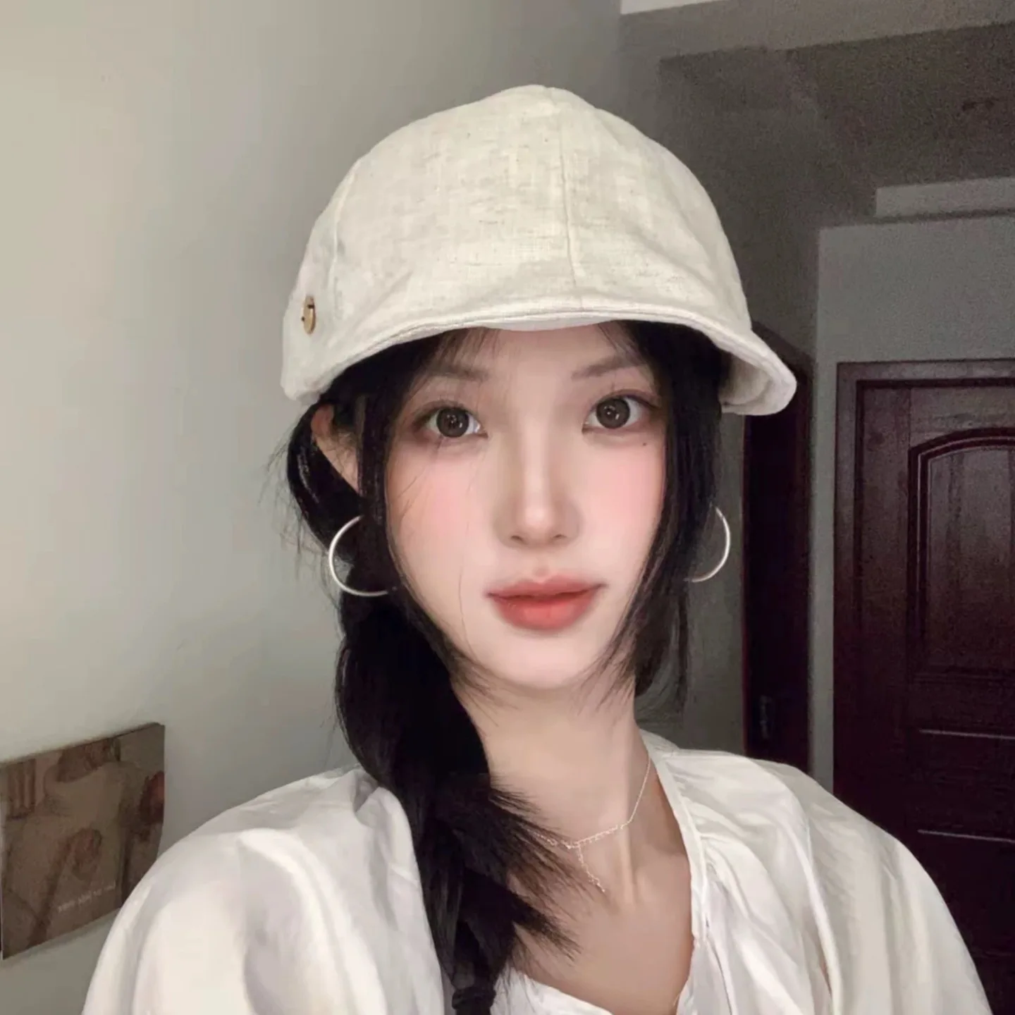 Forward Cap Large Head Circumference Deepened Beret Face Slimming Retro Versatile Thin White Newsboy Hat Autumn Accessories