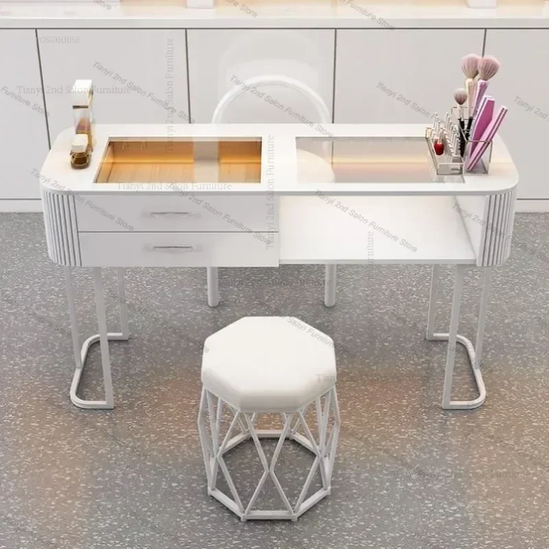 Japanese Manicure Tables Transparent Glass Tabletop Simple Manicure Table Storage Retractable Nail Desk Nail Salon Furniture