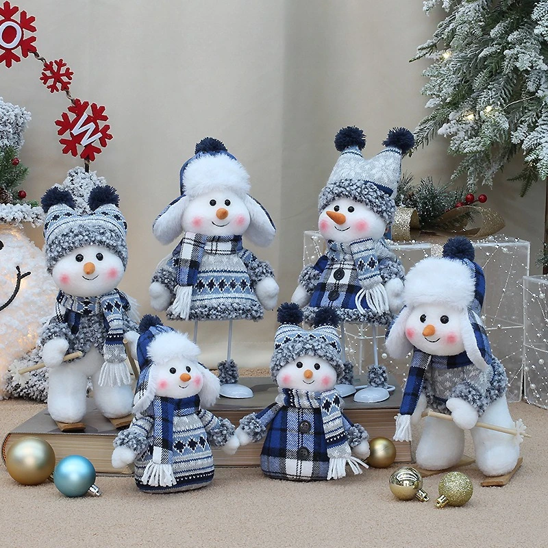 Home Textiles Premium - Premium Christmas Blue Fabric Skiing Snowman