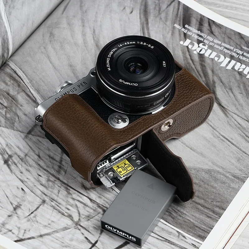 حقيبة نصف كاميرا مصنوعة يدويًا من الجلد الطبيعي ، حقيبة من جلد البقر ، علبة هيكل لقلم أولمبوس EP7 و way ، ملحقات الكاميرا ، جودة عالية