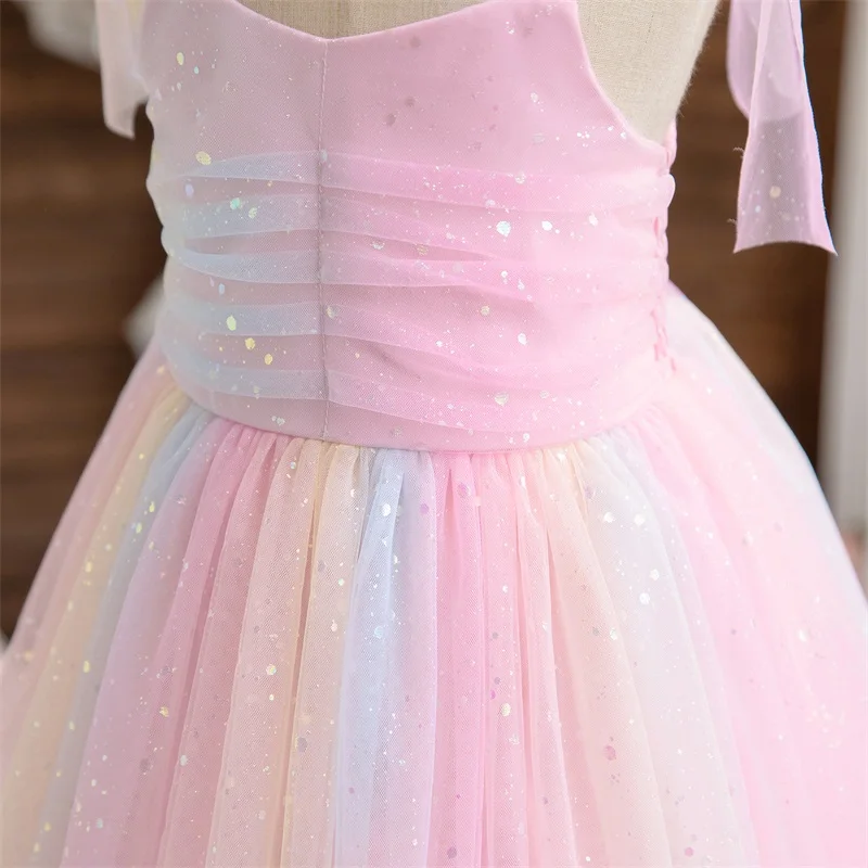 1-5 Years Baby Girls Tutu Dress Sleeveless Rainbow Sequins Tulle Dress Toddler Girls Birthday Wedding Party Princess Dresse