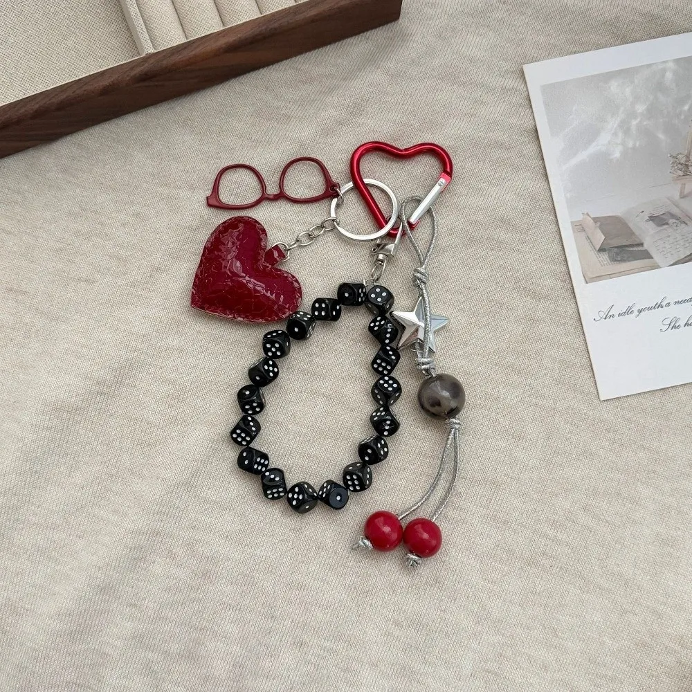 Cute Red Heart Cherry Design Beaded Keychain Creative Luxury Handbag Decor Bow Bead Purse Accessory Gifts