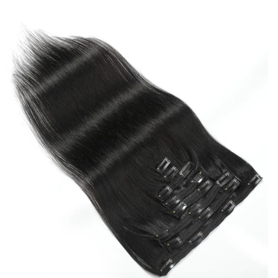 Extensões de cabelo liso, com - Seamless Clip In Hair Extensions Human Hair avaliação e preço