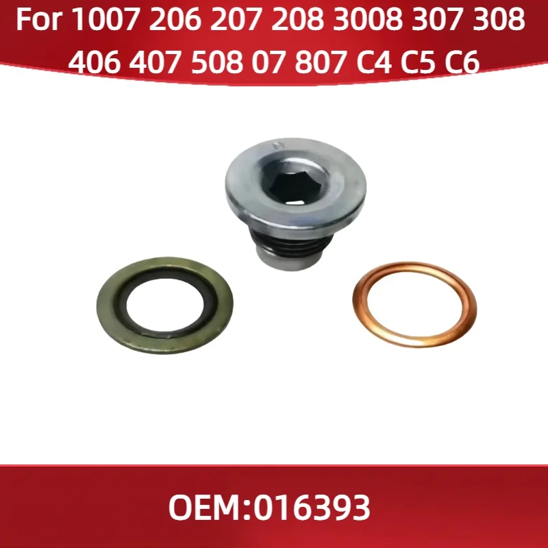 016393 Engine Oil Sump Plug, Plug Seal for Peugeot 1007 206 207 208 3008 307 308 406 407 508 07 807 for Citroen C4 C5 C6