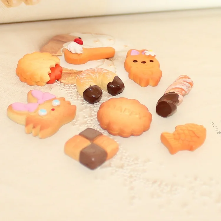 10pcs Resin Biscuits Kawaii Fake Food Miniature Accessories Flatback Crafts Scrapbooking Cabochon Materials Tools Diy Decoration