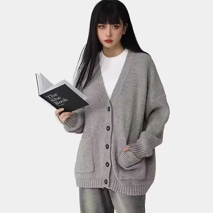 ay Single-Button Sweater Coat Women's Oversize Loose Knitted Outerwear Autumn Winter plus Size Korean Sle Lazy Faion