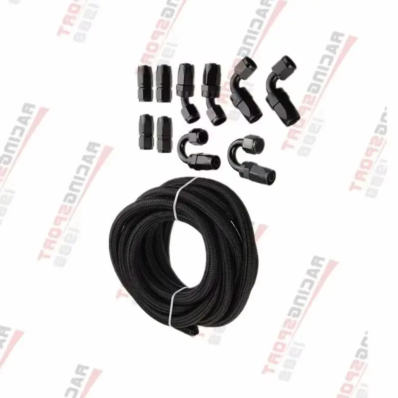 5M -6AN Stainless Steel Braided Nylon Hose Fuel Pipe Oil Cooler System Adapter Kit AN6 0/45/90/180Degree Hose End Fitting Black