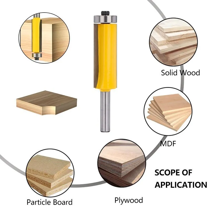 8mm Shank Trimmer Router Bit For Wood Flush Trim Router Bit With Bearing Guided Carbide Milling Cutter