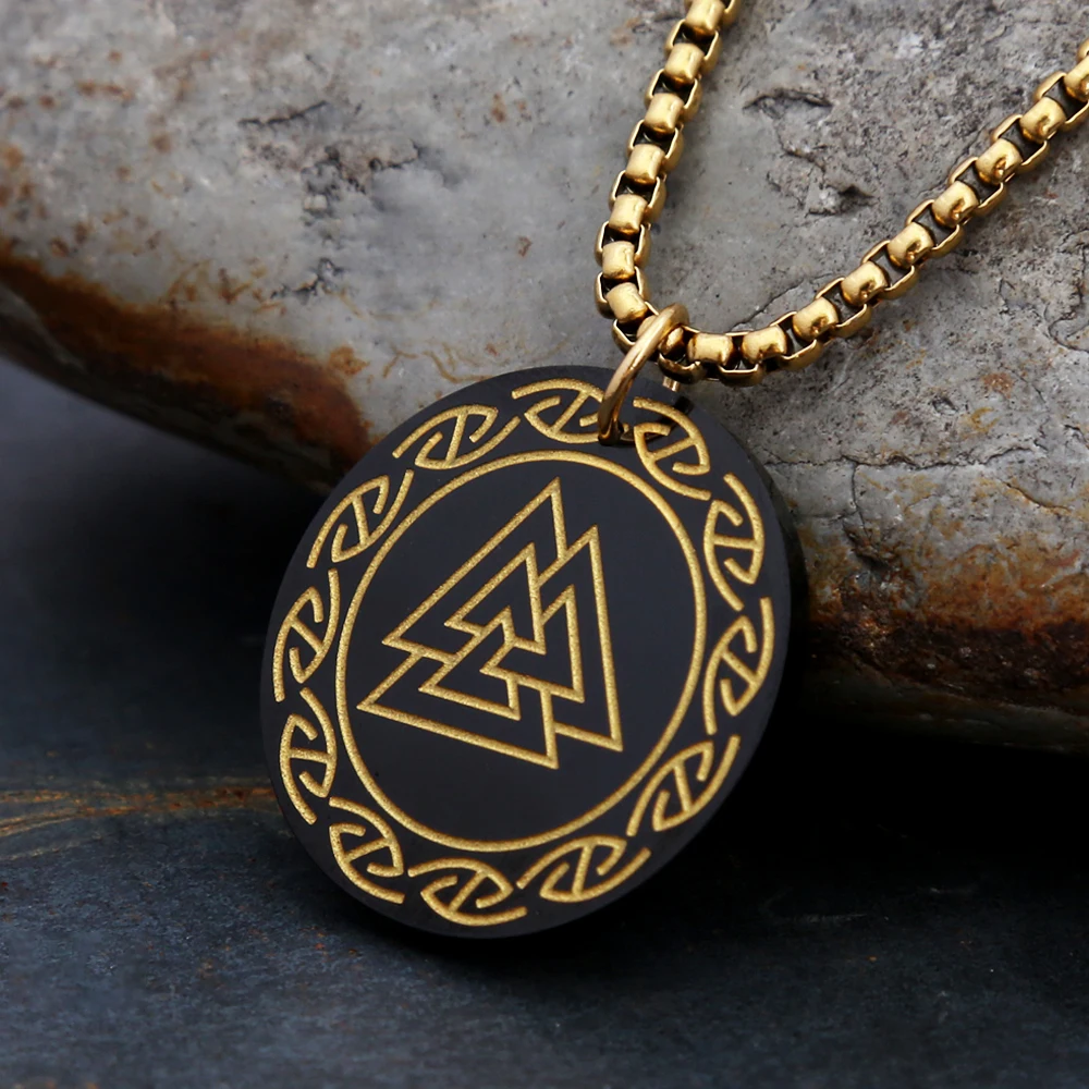 Nordic Vikings Valknut Necklace Fashion Vintage Engraving Stainless Steel Viking Pendant Necklaces For Men Amulet Jewelry Gifts