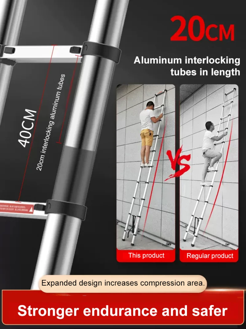 household Multi functional stainless steel telescopic straight ladder Portable folding elevator