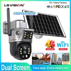 LS VISION 4G/WIFI Solar Camera Wireless Outdoor 12MP 10X Zoom 6K Dual Screen Human Auto Tracking Surveillance Camera CCTV V380