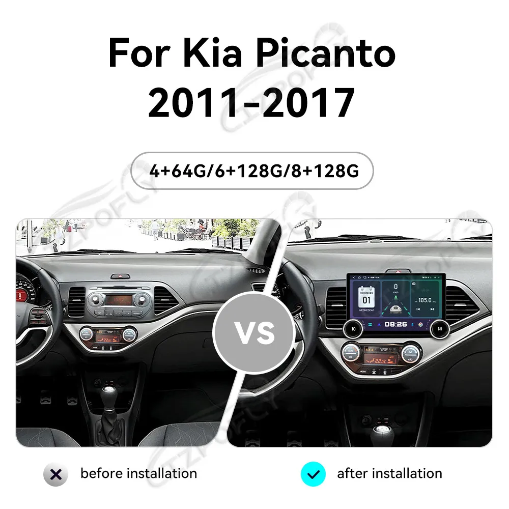 

Автомагнитола Lizpofly Upgrade 11.5 дюймов для Kia Picanto 2011–2017 с беспроводными Carplay и Android Auto, сенсорным экраном и GPS-навигацией