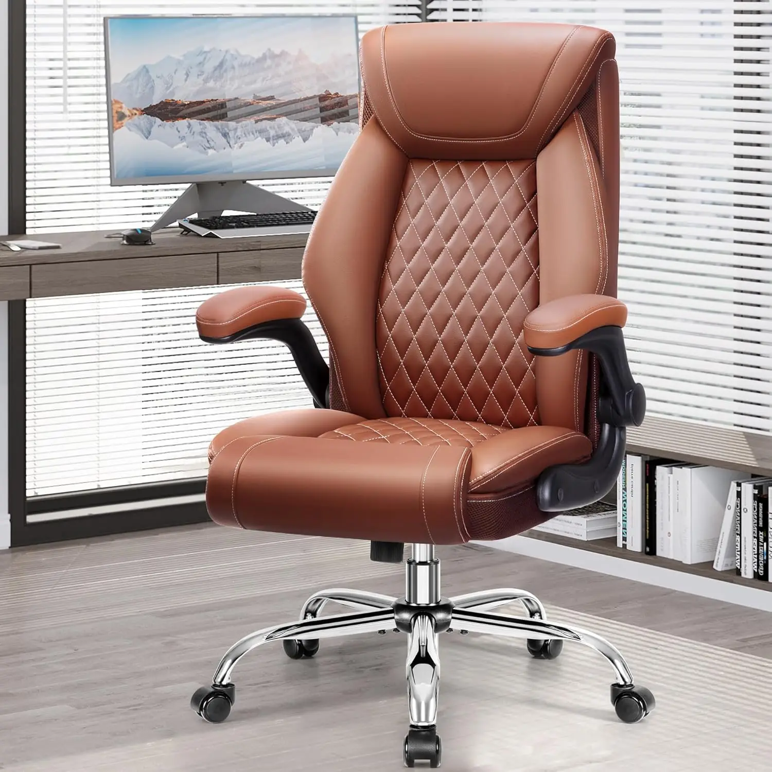

Office Chair, Ergonomic High Back Home Office Desk Chair, Big and Tall Breathable Leather Office Chair with Lumbar Support Flip