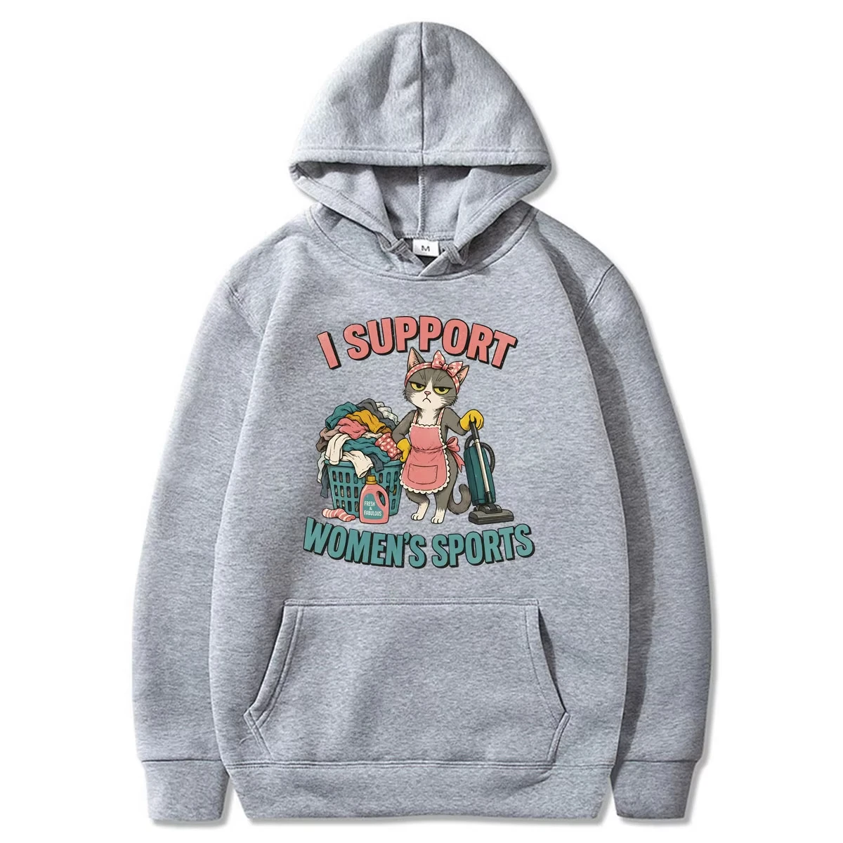 I Support Women’s Sports Funny Cat Cleaning Meme Hoodies Winter Men's Women Clothing Casual Tops Fashion Long Sleeve Streetwears