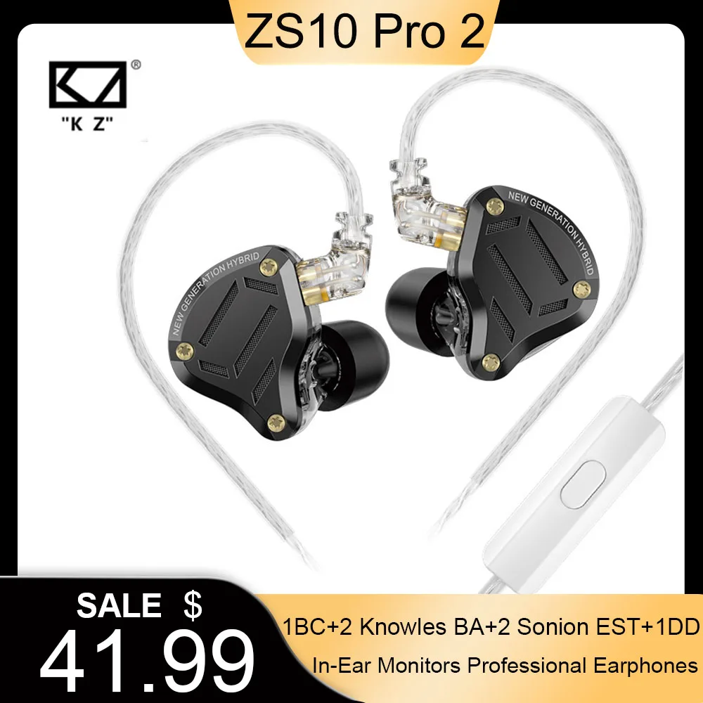 KZ ZS10 Pro 2 Metal Earphone HIFI In-Ear Bass Earbud 4-Level Tuning Switch Headphone Sport Monitor Sound Noise Reduction Headset