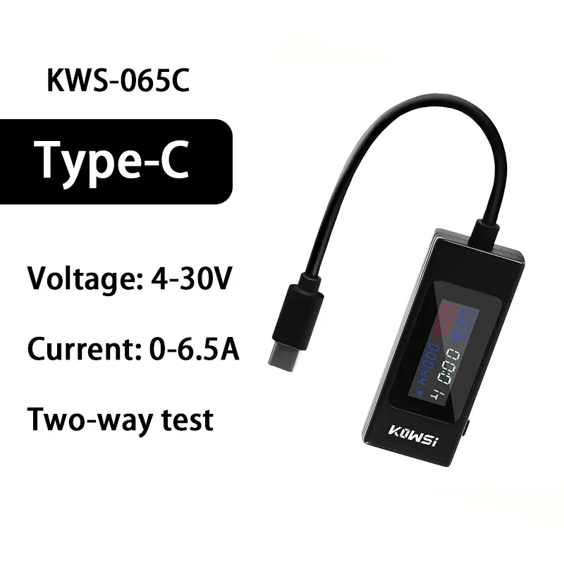 KWS-065C USB/Type-C Stroomspanningstester LCD-kleurenscherm 0-6,5A Batterijcapaciteitsdetector QC2.0 3.0 PD VOOC Snel opladen