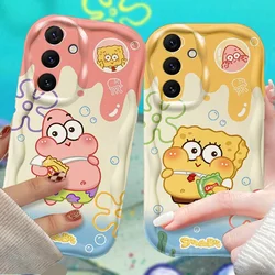 Cute Cartoon SpongeBobs Case For Samsung Galaxy A54 A34 A24 A14 A13 A53 A33 A73 A23 A52 A52S A32 A22 A12 A51 A71 3D Wave Cover