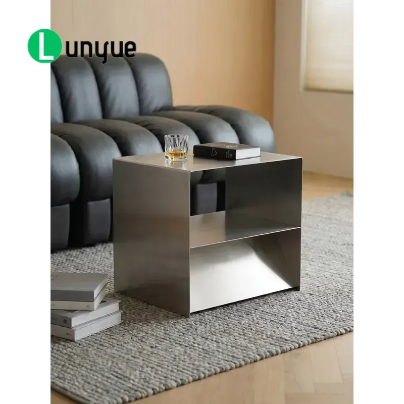 Stainless Steel Brushed Unwelded Locker Square Corner Table Industrial Style Simple Design Customizable for Home Office
