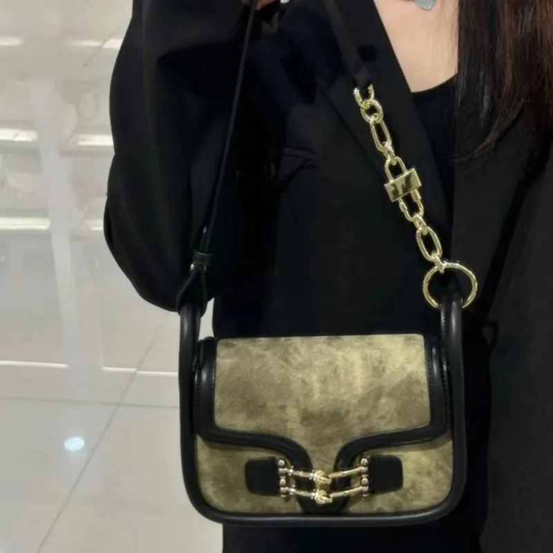 

Retro Green Lock Shoulder Bag Women Large Capacity Square Crossbody Bag Ladies Fashion Premium Luxury Design Underarm Bags 2025