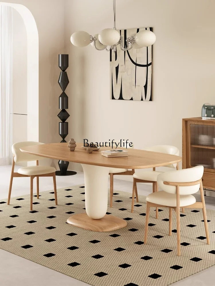 Japanese Style Log Cream Style Dining Table Nordic Style Solid Wood Oval Dining Table