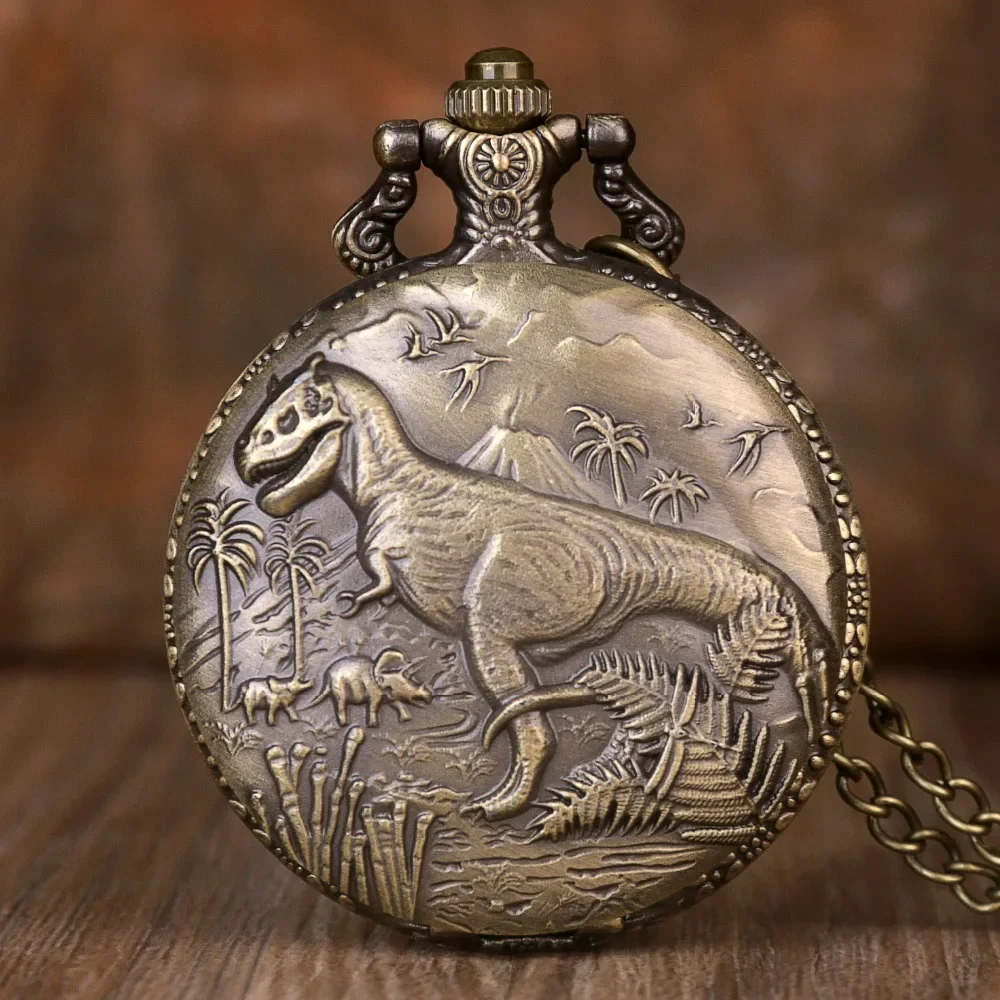 Vintage Bronze Dinosaur Pattern Design Quartz Pocket Watch Male Clocks Fashion Casual relojes de bolsillo