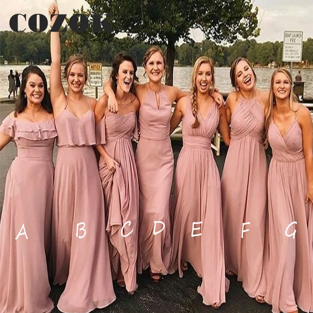 Long Simple Dusty Pink Bridesmaid Dress 2023 Chiffon Pleat Floor Length Party Gowns Vestido Dama De Honor Custom LF48