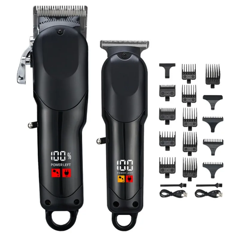 مجموعة ماكينة قص الشعر الرقمية القابلة لإعادة الشحن - مجموعة ماكينة قص الشعر المزدوجة تتضمن ملحقات للاستخدام المنزلي - B27C