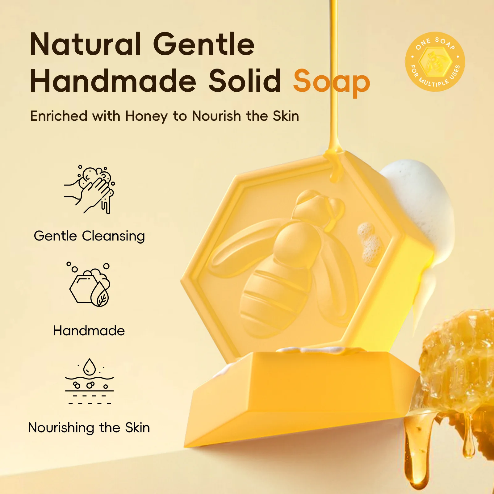 

Мыло для лица LAIKOU 20г с медом, натуральное увлажняющее очищающее мыло ручной работы для сухой кожи, увлажняющее, дорожный формат, для ежедневного ухода за кожей