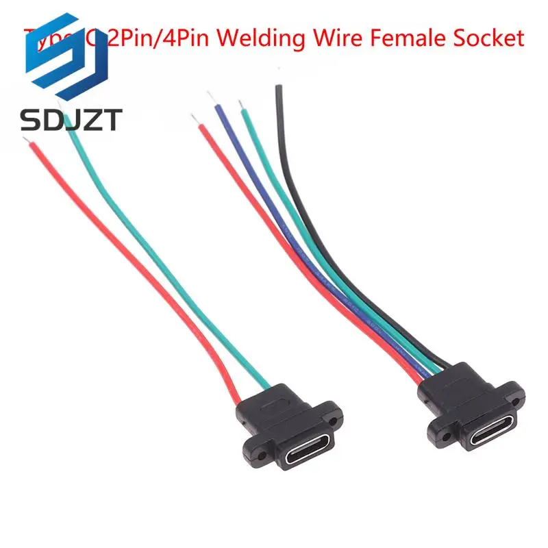 

1PC Type-C 2Pin 4Pin Welding Wire Female Waterproof Female Socket Rubber Ring High Current Fast Charging port