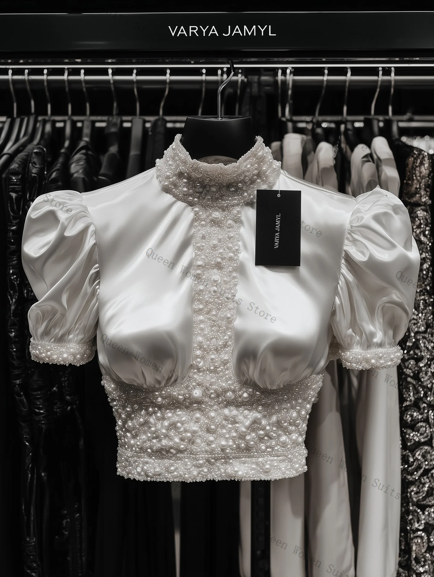 الفاخرة اللؤلؤ النساء دعوى مجموعة 2 قطعة السترة + السراويل بنطلون مكتب رسمي سترة حريمي قصيرة الأكمام الزفاف ضيف معطف مخصص