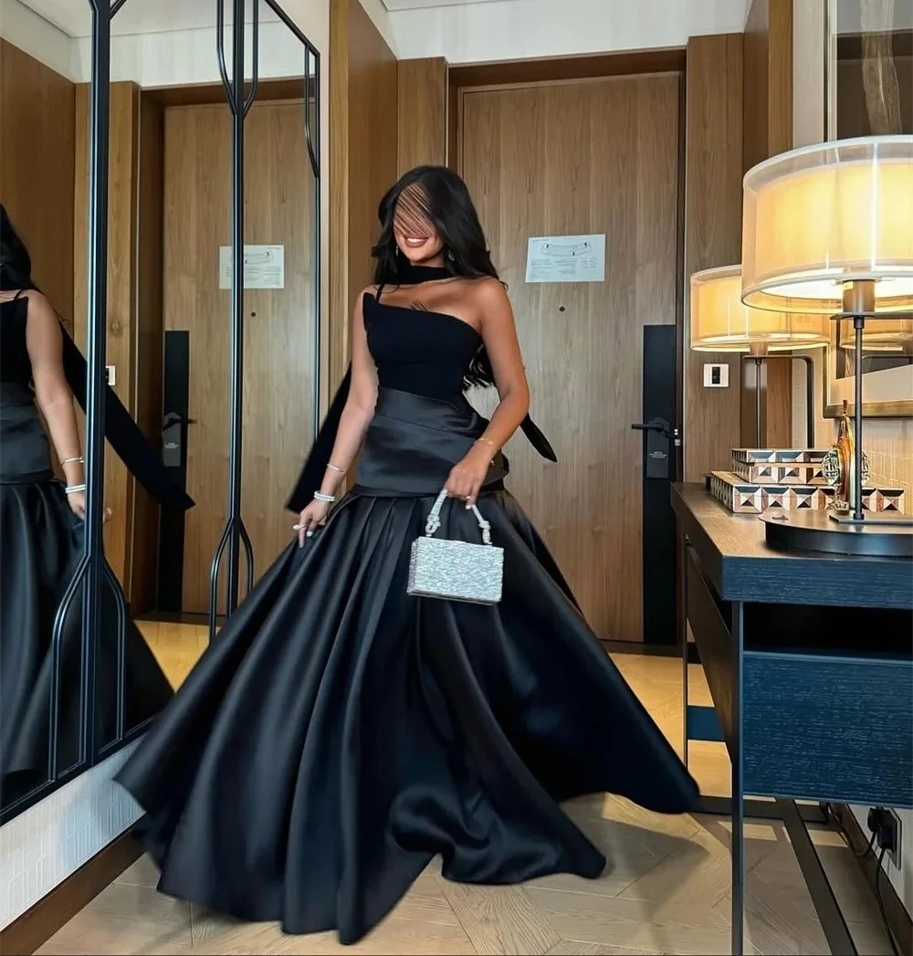 

Черное вечернее длинное платье на заказ, вечерние платья для выпускного вечера, унисекс, Джерси в стиле ретро, Дубай, Саудовская Аравия, по индивидуальному заказу